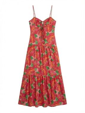 Floral Tie-Front Maxi Dress - Pink/Green